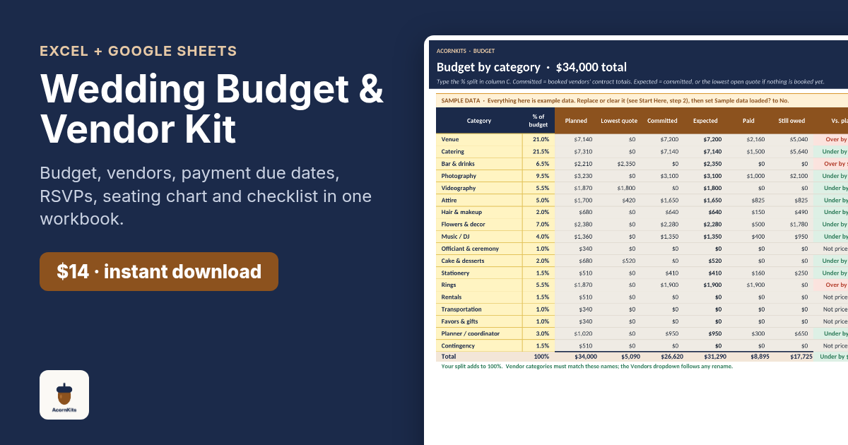 Wedding Budget & Vendor Kit preview